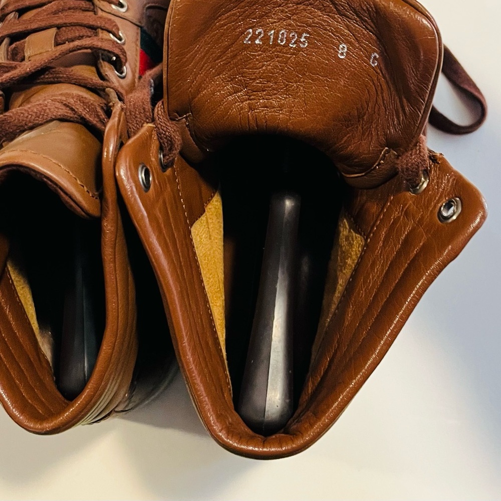 Gucci Guccissima Brown Leather High Top Men’s Signature Sneakers Size 8 G - Picture 7 of 9
